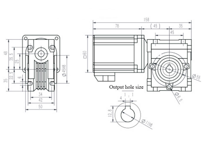 Brushless DC Motor with Worm Gearbox Dimension